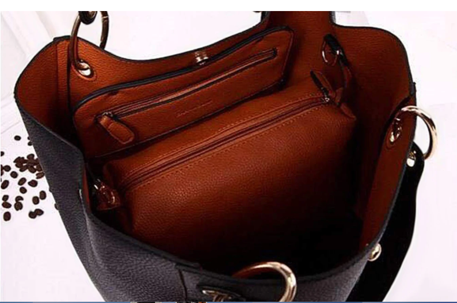 Leather Cognac Leather Tote 2 pieces