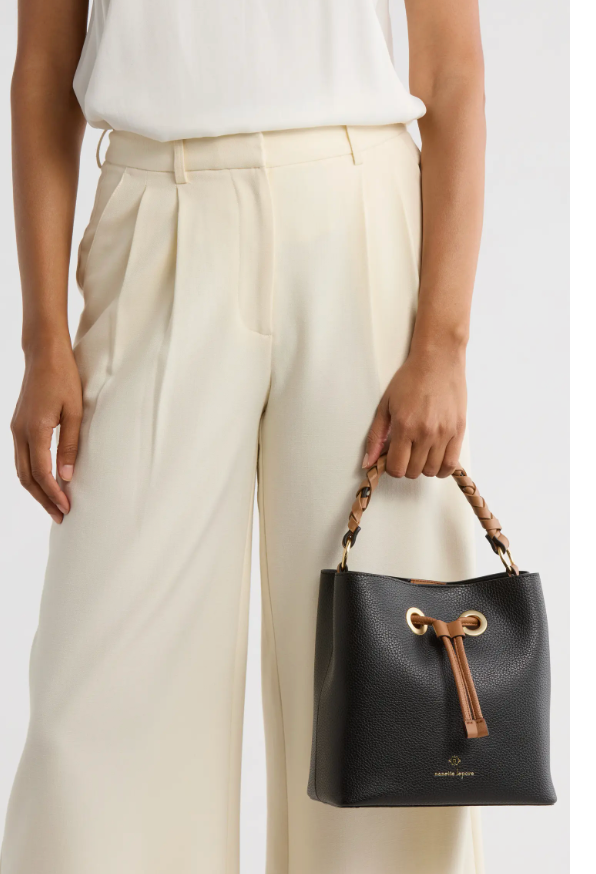 Black ELIANNA Leather Nanette Lepore Bucket Bag/Crossbody
