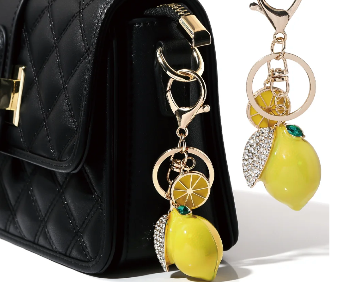 GET YOUR FRESH LEMON Rhinestone  Purse Charm Key Chain