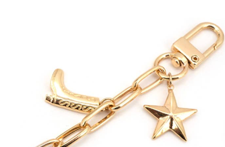 GOLD STAR COWGIRL BOOTS PURSE CHARM KEY CHAIN