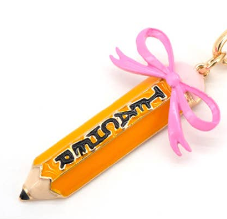 TEACHER PENCIL RAINBOW APPLE BAG CHAIN PURSE CHARM KEYCHAIN