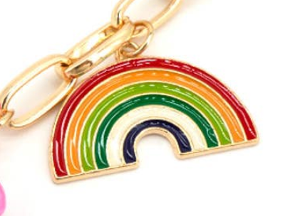 TEACHER PENCIL RAINBOW APPLE BAG CHAIN PURSE CHARM KEYCHAIN