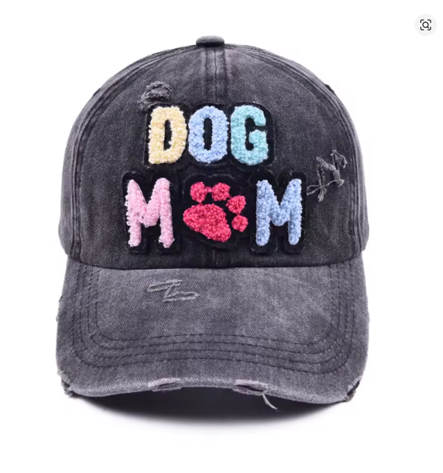 Distressed "DOG MOM" Baseball Cap (Color Options)