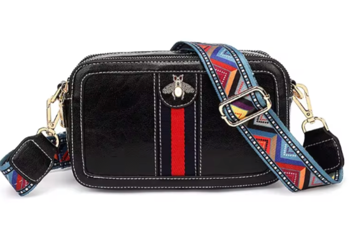 Black Queen Bee Mini Crossbody with Guitar Strap