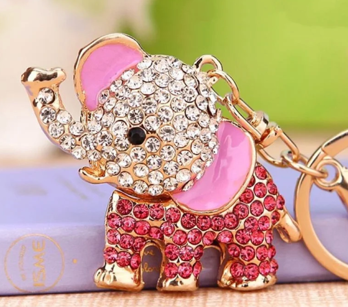Aqua Rhinestone Elephant Purse Charm Key Chain (Color Options)