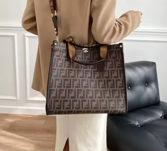 Monogrammed Leather 2 Strap Large Tote Computer Bag