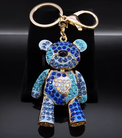 Blue Rhinestone Bear Purse Charm Key Chain