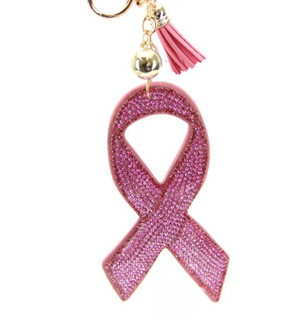 PINK  Beaded Breast CANCER RIBBON WITH TASSEL Purse Charm Key Chain