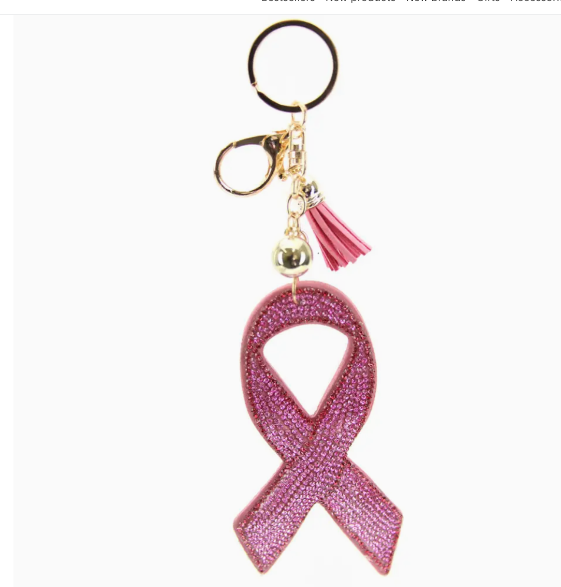 PINK  Beaded Breast CANCER RIBBON WITH TASSEL Purse Charm Key Chain