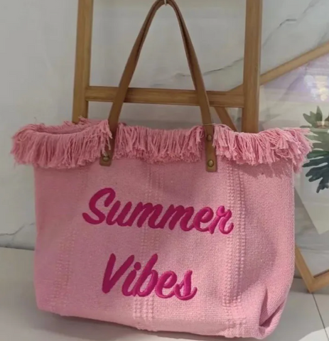 PINK  FRINGE  Summer  Weekend Tote Bag