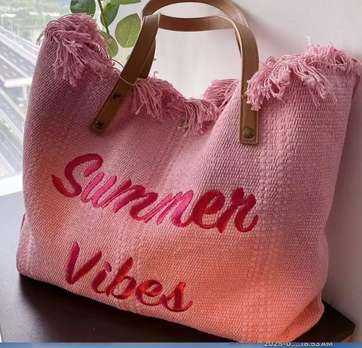 PINK  FRINGE  Summer  Weekend Tote Bag