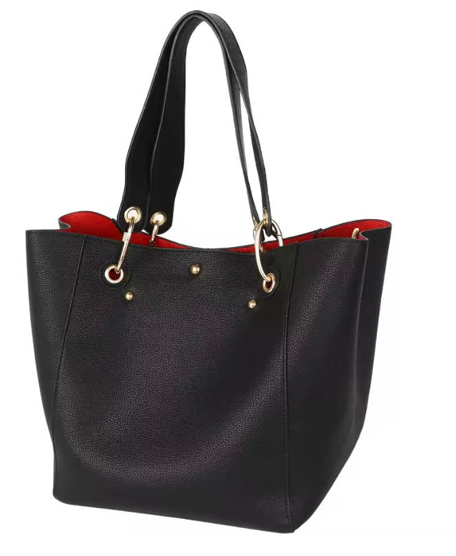 Leather Black Tote  2 Piece
