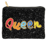 QUEEN Beaded Black Mini Pouch Cosmetic Bag