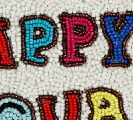 Beaded HAPPY HOUR Mini Pouch