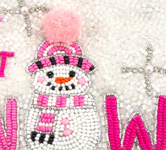 LET IT SNOW SNOWMAN BEADED ZIPPER COIN PURSE BAG