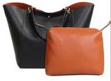 Leather Black Tote  2 Piece