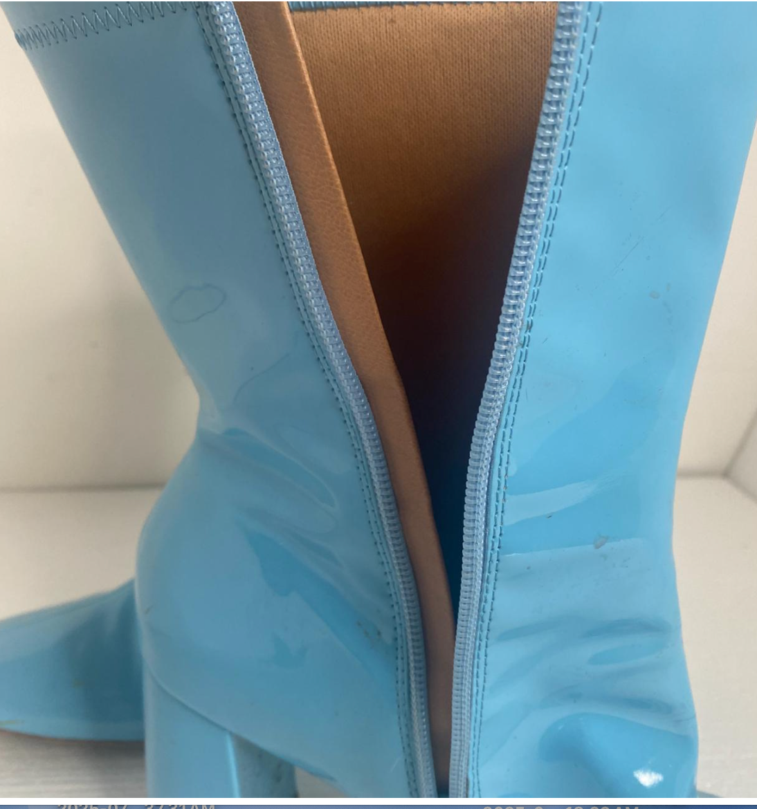 SKY BLUE PATTON LEATHER GO GO BOOTS.  RETRO 70s