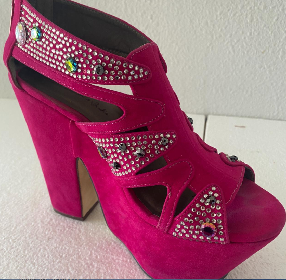 Rasberry Suede Jewled Platforms Retro 70s