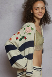 Striped Pattern 3D Embroidered Hoodie Zip-Up Knit Sweater by POL