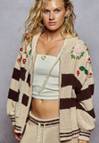Striped Pattern 3D Embroidered Hoodie Zip-Up Knit Sweater by POL