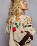 Striped Pattern 3D Embroidered Hoodie Zip-Up Knit Sweater by POL