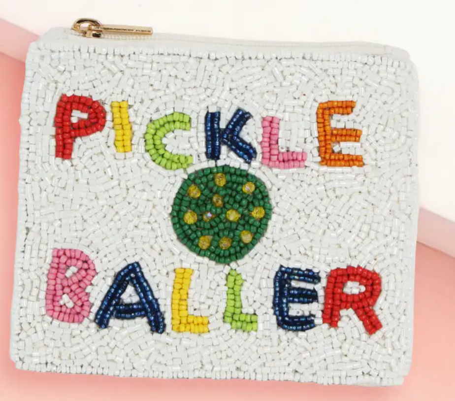 PICKLE BALLER BEADED MINI COSMETIC BAG