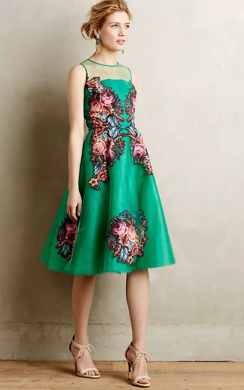 VINTAGE RETRO COCKTAIL FLORAL EMBROIDERED DRESS by SACHIN & BABI 2000