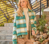 Dark Turquoise Green Tea Plaid Cropped Shacket DROPS Sept 28th