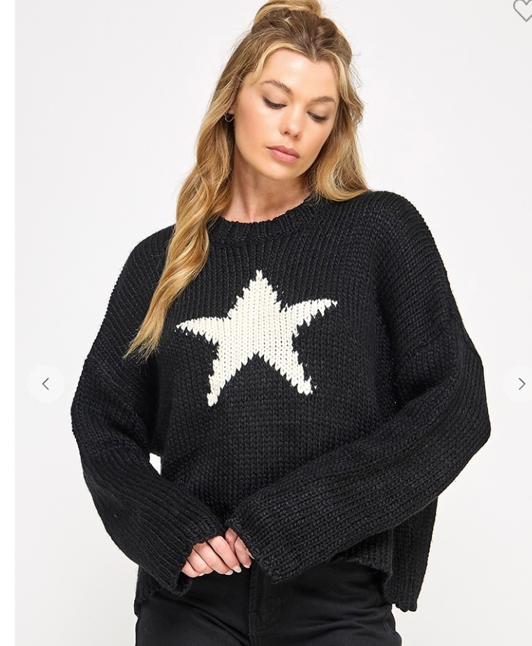 BLACK CABLE KNIT STAR SWEATER