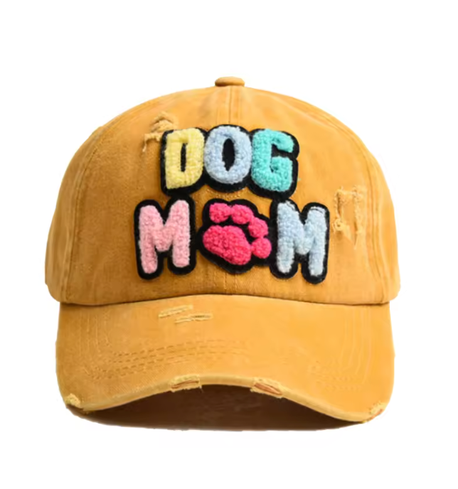 Distressed "DOG MOM" Baseball Cap (Color Options)