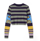 RETRO KNIT STRIP GRAPHIC POOR BOY SWEATER (Color Options)