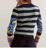 RETRO KNIT STRIP GRAPHIC POOR BOY SWEATER (Color Options)
