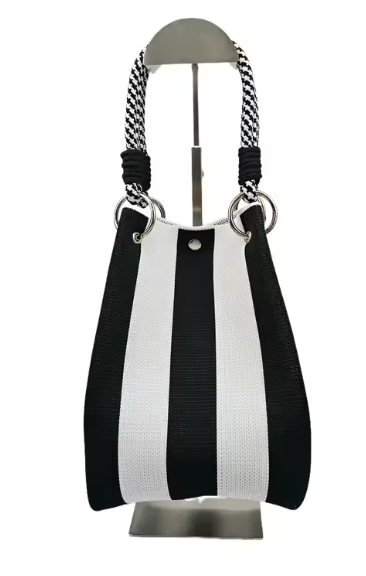 Black and White Knit Bucket Bag