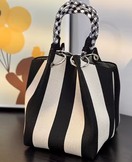 Black and White Knit Bucket Bag
