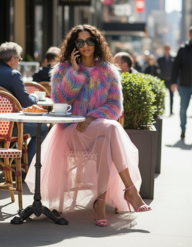 STUNNING RAINBOW LONG FAUX FUR SHAGGY COAT
