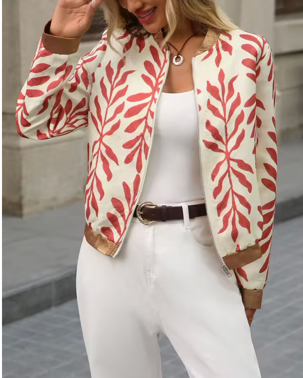 SPRING LOOSE FIT RASPBERRY PLANT GRAPHIC BOMBER JACKET DROPS MARCH 18