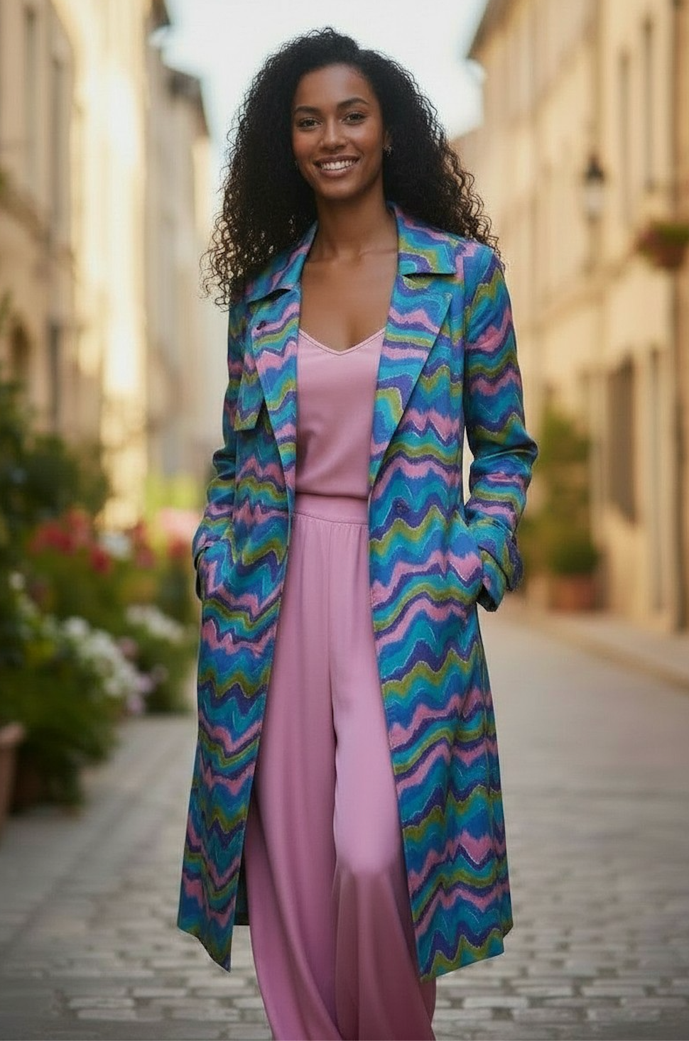 RETRO VINTAGE MULTI COLORED TRENCH COAT