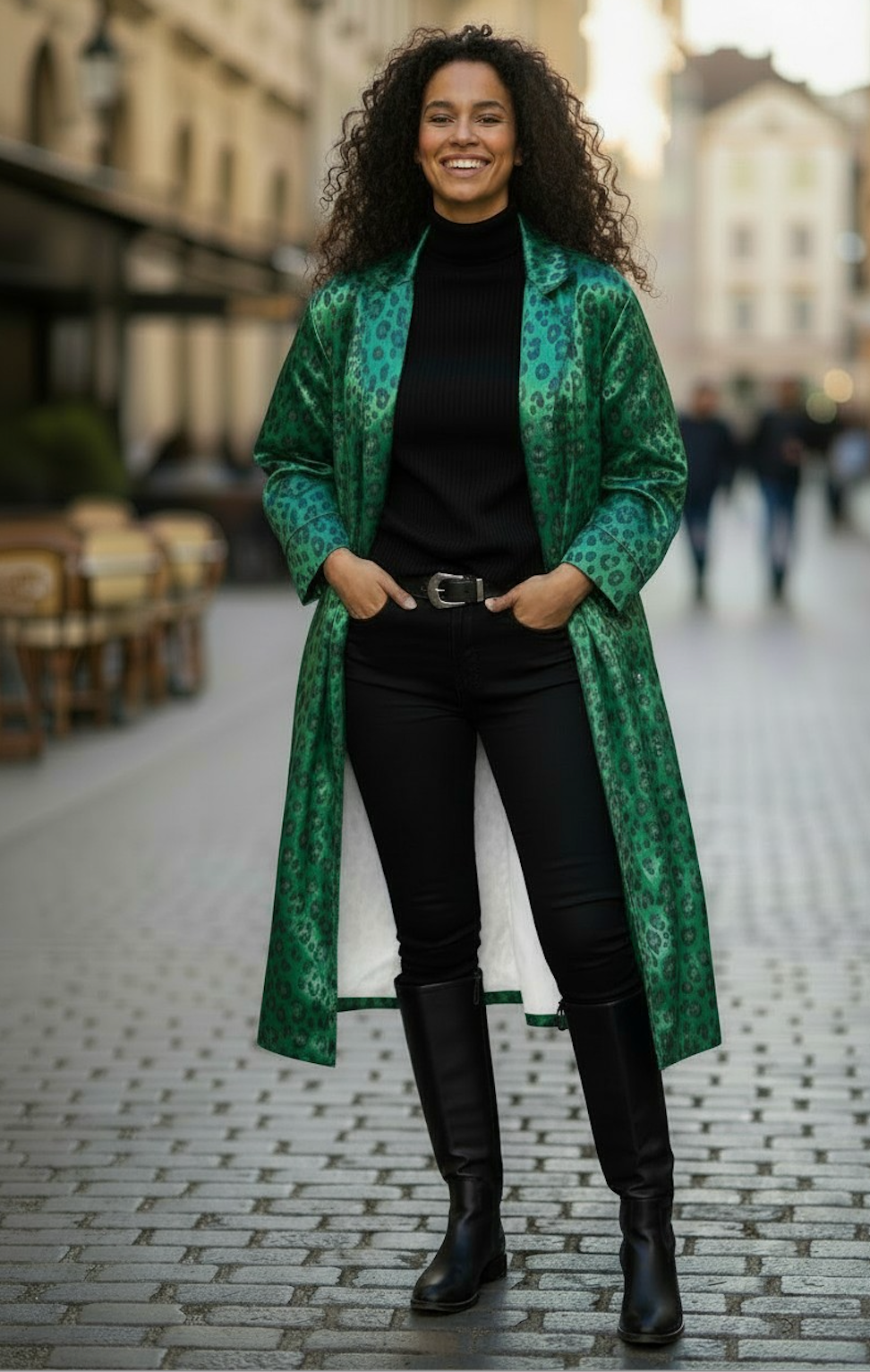 RETRO VINTAGE EMERALD GREEN LEOPARD TRENCH COAT