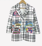WHITE PLAID GRAPHIC BLAZER