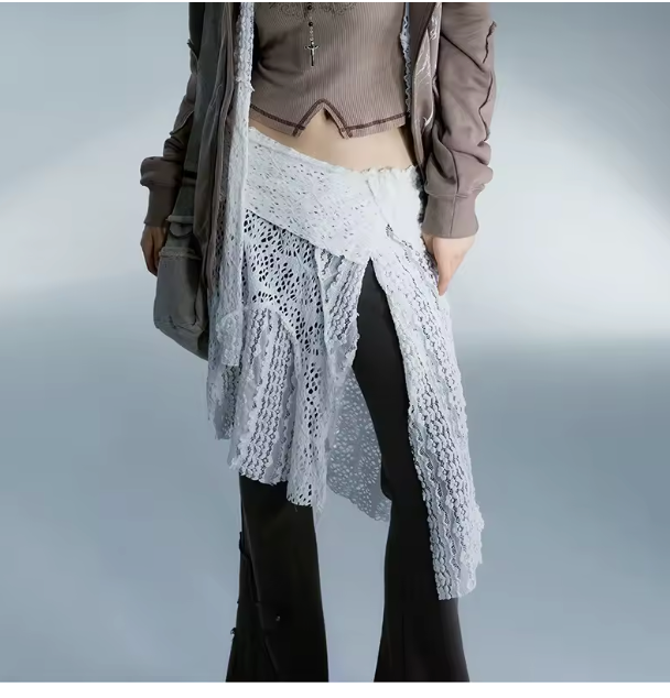 White Lace  Grunge AestheticsSkirt Y2k Vintage Irregular  Street Cut Skirt April 14th