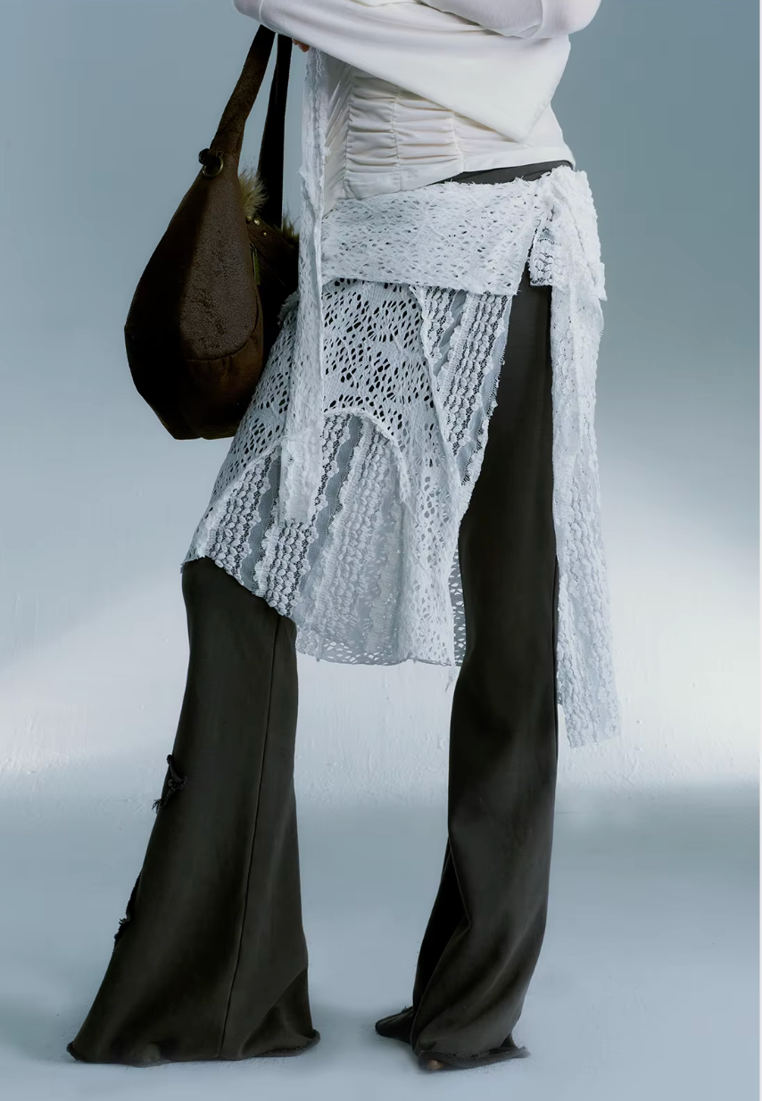 White Lace  Grunge AestheticsSkirt Y2k Vintage Irregular  Street Cut Skirt April 14th