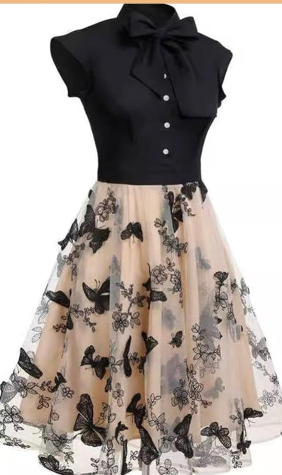1950s Vintage Retro Swing Butterfly Patchwork Dress