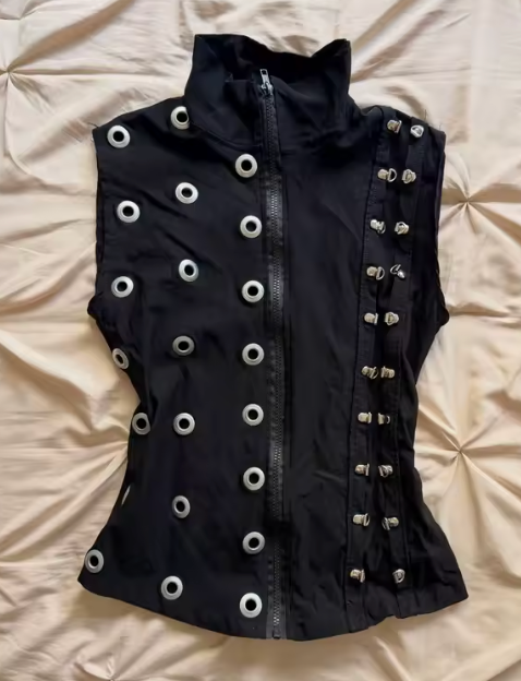 METAL RING BLACK VEST.  DROPS JUNE 30th