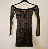 RETRO SHEER MESH ROUCHED BODYCON MINI DRESS   90s