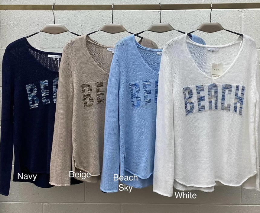 DISTRESSED BEACH WHITE VNECK SWEATER