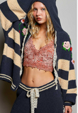Striped Pattern 3D Embroidered Hoodie Zip Up Cardigan by POL