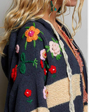 Striped Pattern 3D Embroidered Hoodie Zip Up Cardigan by POL