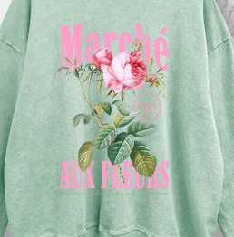 "FLOWER MARKET" MINT FRENCH GRAPHIC MINERAL WASH SWEATSHIRT