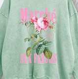 "FLOWER MARKET" MINT FRENCH GRAPHIC MINERAL WASH SWEATSHIRT