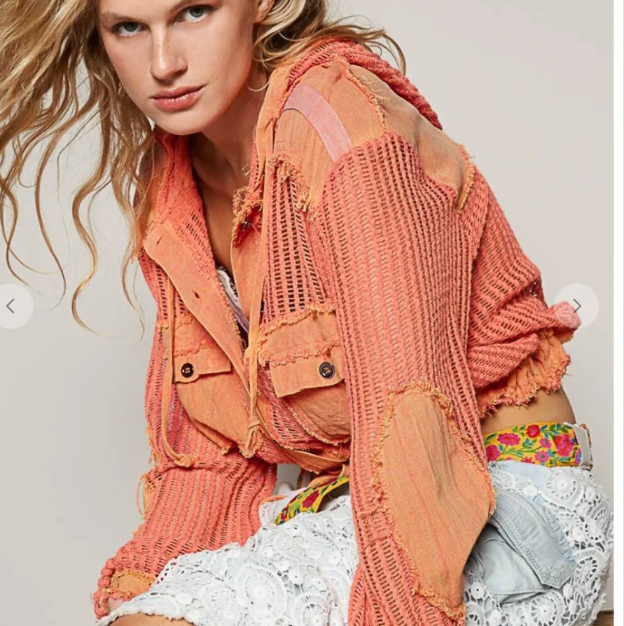 Tangerine Open Knit Drawstring Cardigan Top by POL